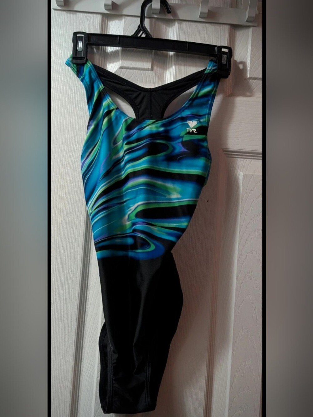 TYR One Piece Swimsuit Blue Green Abstract Racerback Athletic Swimwear Women's - Picture 3 of 7
